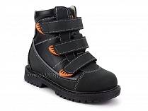 152-121 Бос(Bos), ботинки детские утепленные ортопедические профилактические, байка, кожа, черный, оранжевый в Якутске