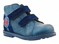2084-01 УЦ Дандино (Dandino), ботинки демисезонные утепленные, байка, кожа, тёмно-синий, голубой 
