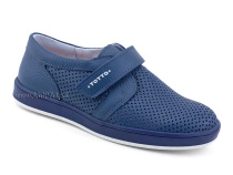 30024-702 Тотто (Totto), туфли школьные ортопедические профилактические, кожа перфорированная, синий в Якутске