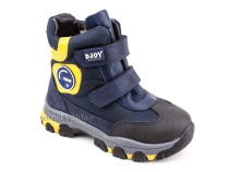 056-600-194-0049 (26-30) Джойшуз (Djoyshoes) ботинки детские зимние мембранные ортопедические профилактические, натуральный мех, мембрана, кожа, темно-синий, черный, желтый в Якутске